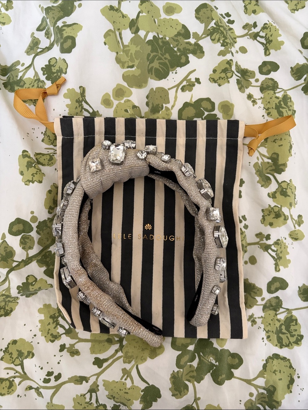 Lele Sadoughi Metallic Silver Crystal Padded Headband